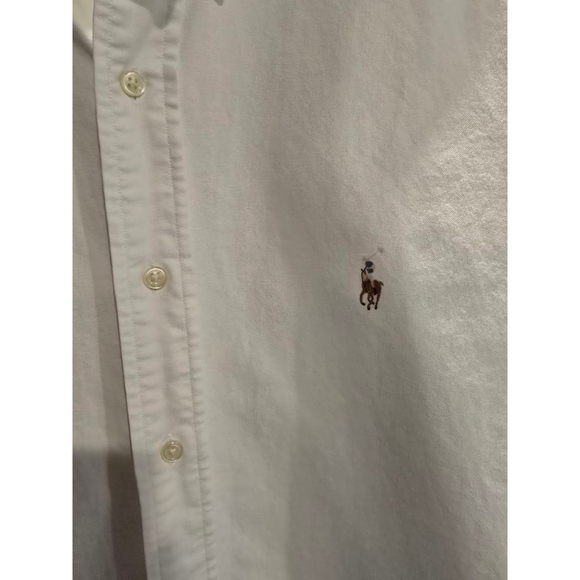 Men's Ralph Lauren White Casual Button Down Shirt XXL with Brown Logo - Picture 5 of 5